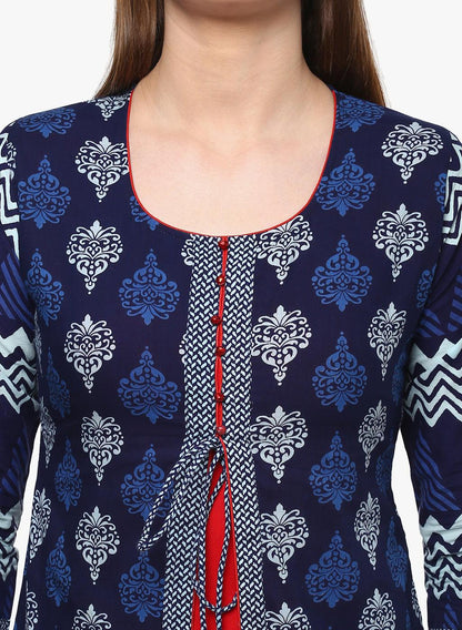  Blue Cotton & Rayon A-line Kurti -  world