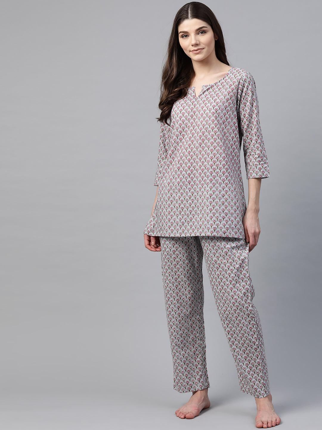  Grey Printed Loungewear/Nightwear -  world