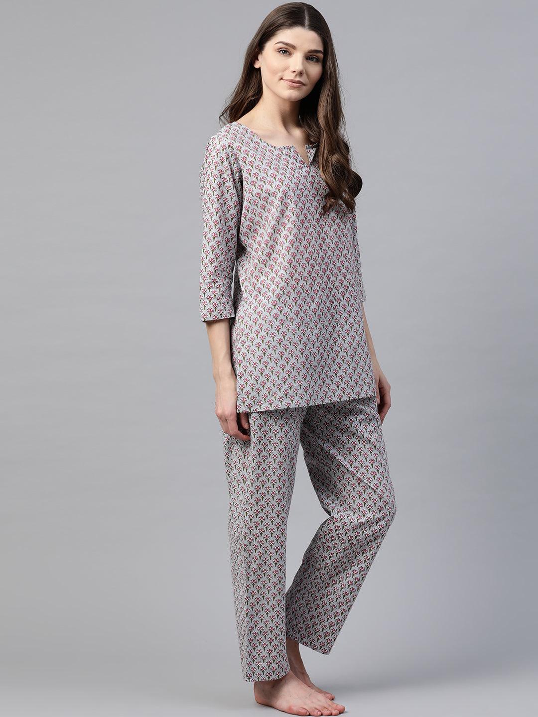  Grey Printed Loungewear/Nightwear -  world