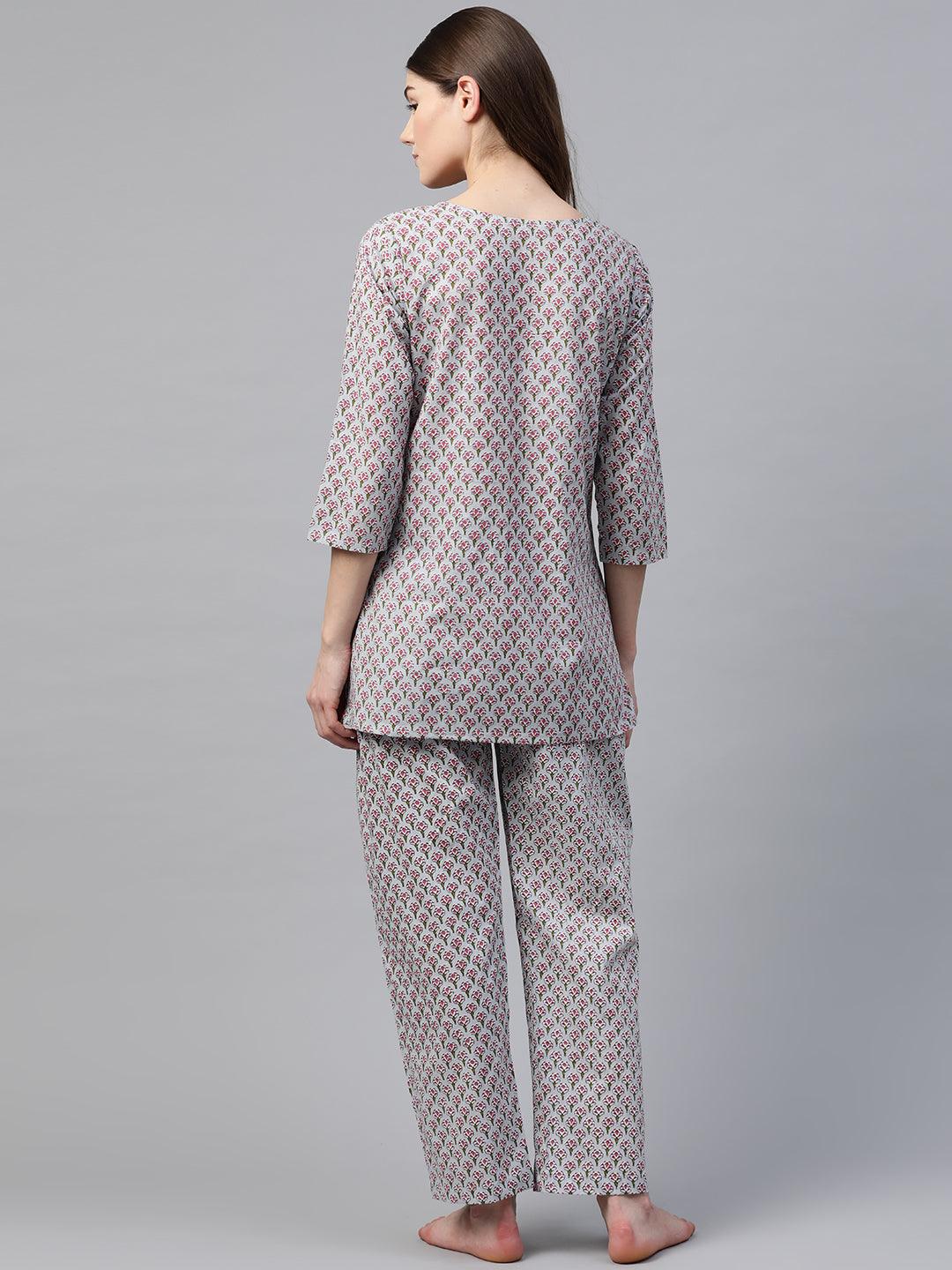  Grey Printed Loungewear/Nightwear -  world