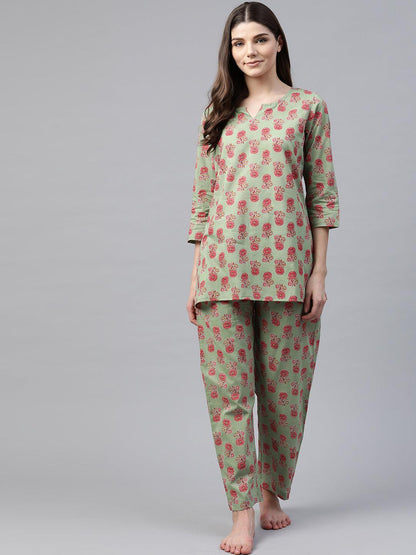  Green Printed Loungewear /Nightwear -  world