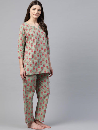  Green Printed Loungewear /Nightwear -  world