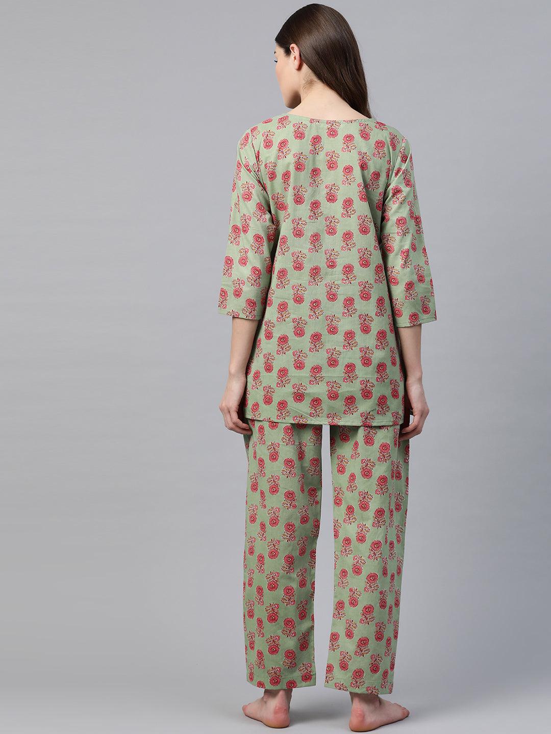  Green Printed Loungewear /Nightwear -  world