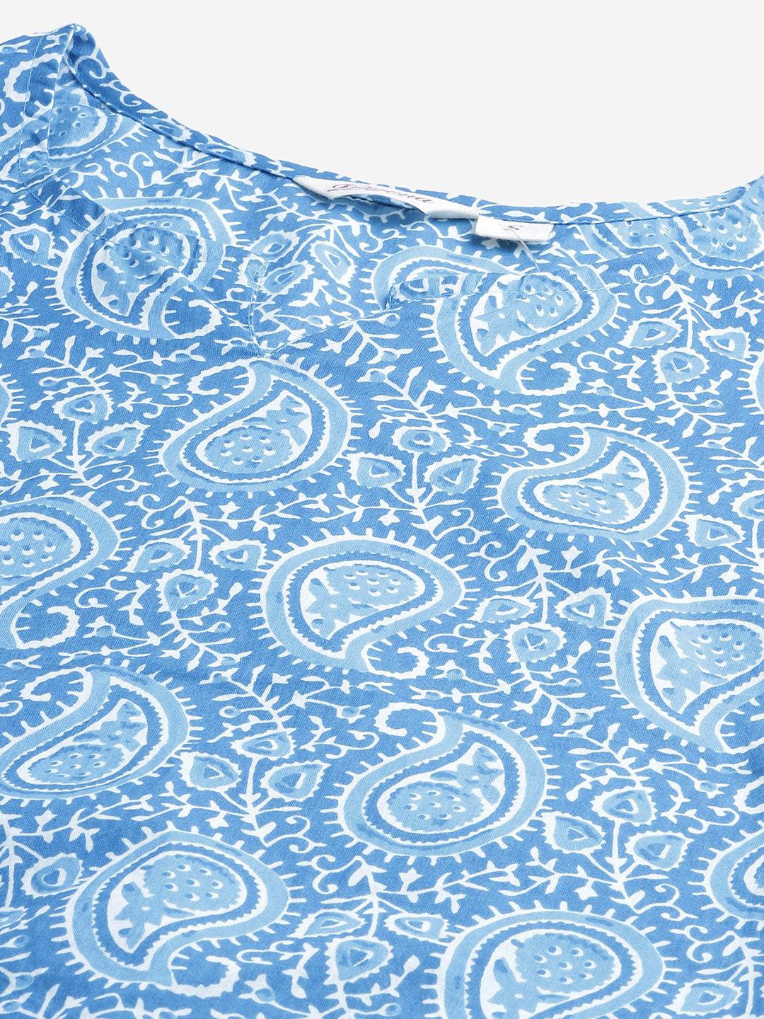  Blue Printed Cotton Nightwear -  world