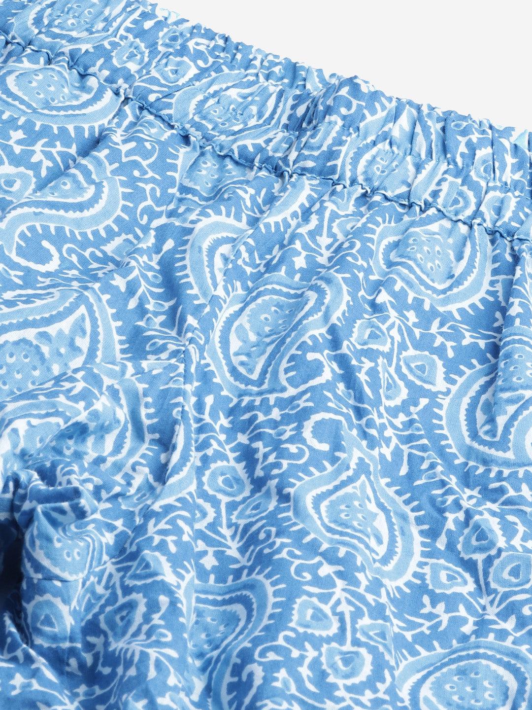  Blue Printed Cotton Nightwear -  world