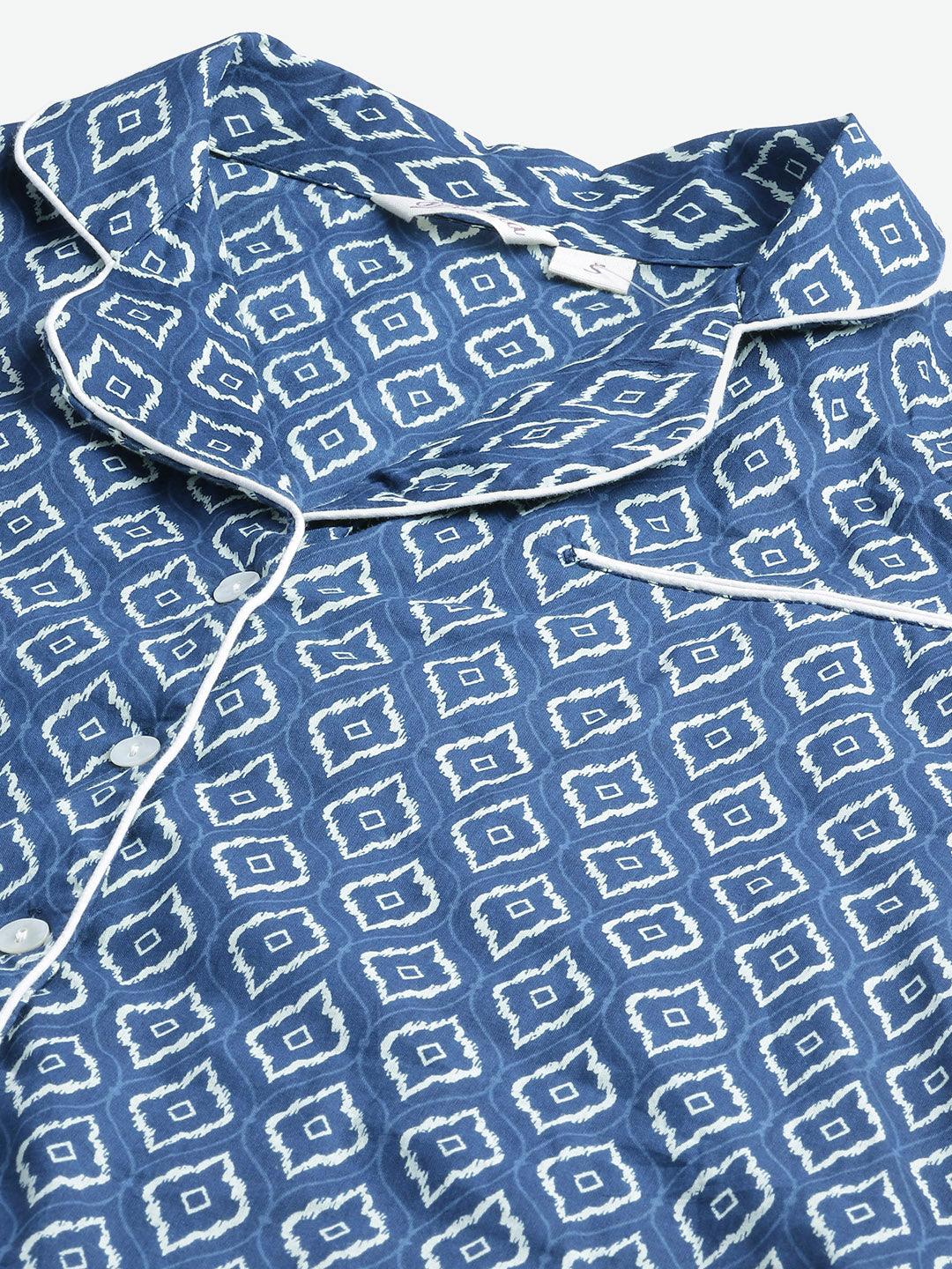  Indigo Printed Cotton Nightsuit -  world
