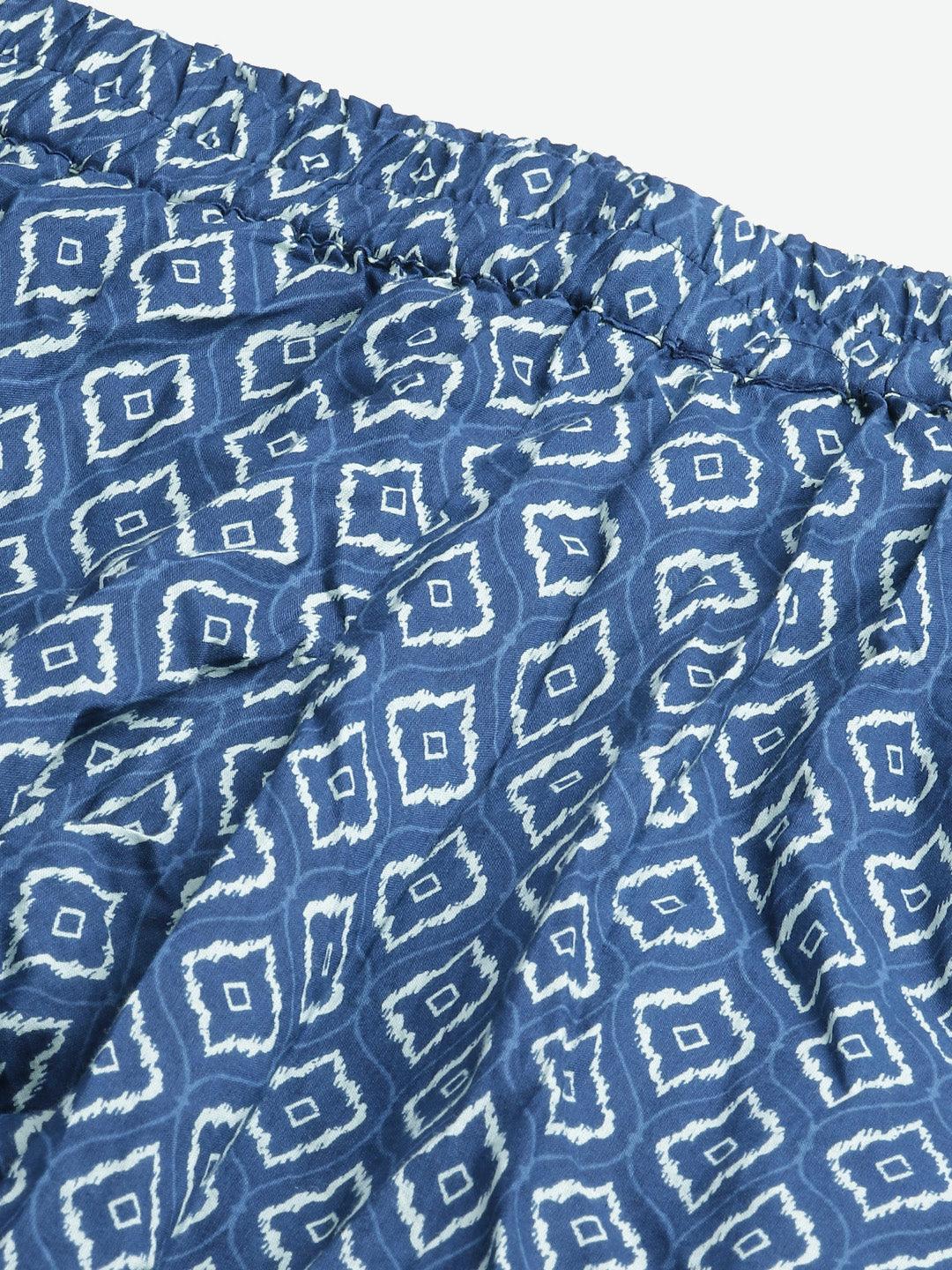  Indigo Printed Cotton Nightsuit -  world
