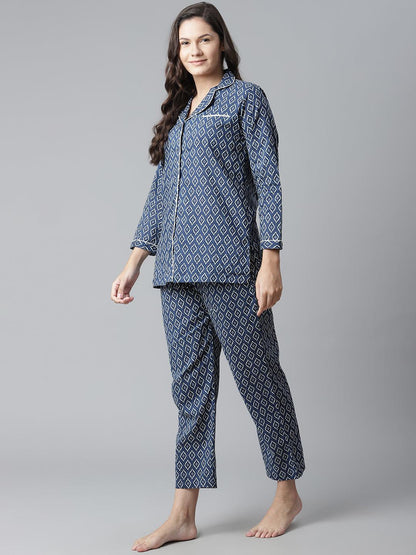  Indigo Printed Cotton Nightsuit -  world