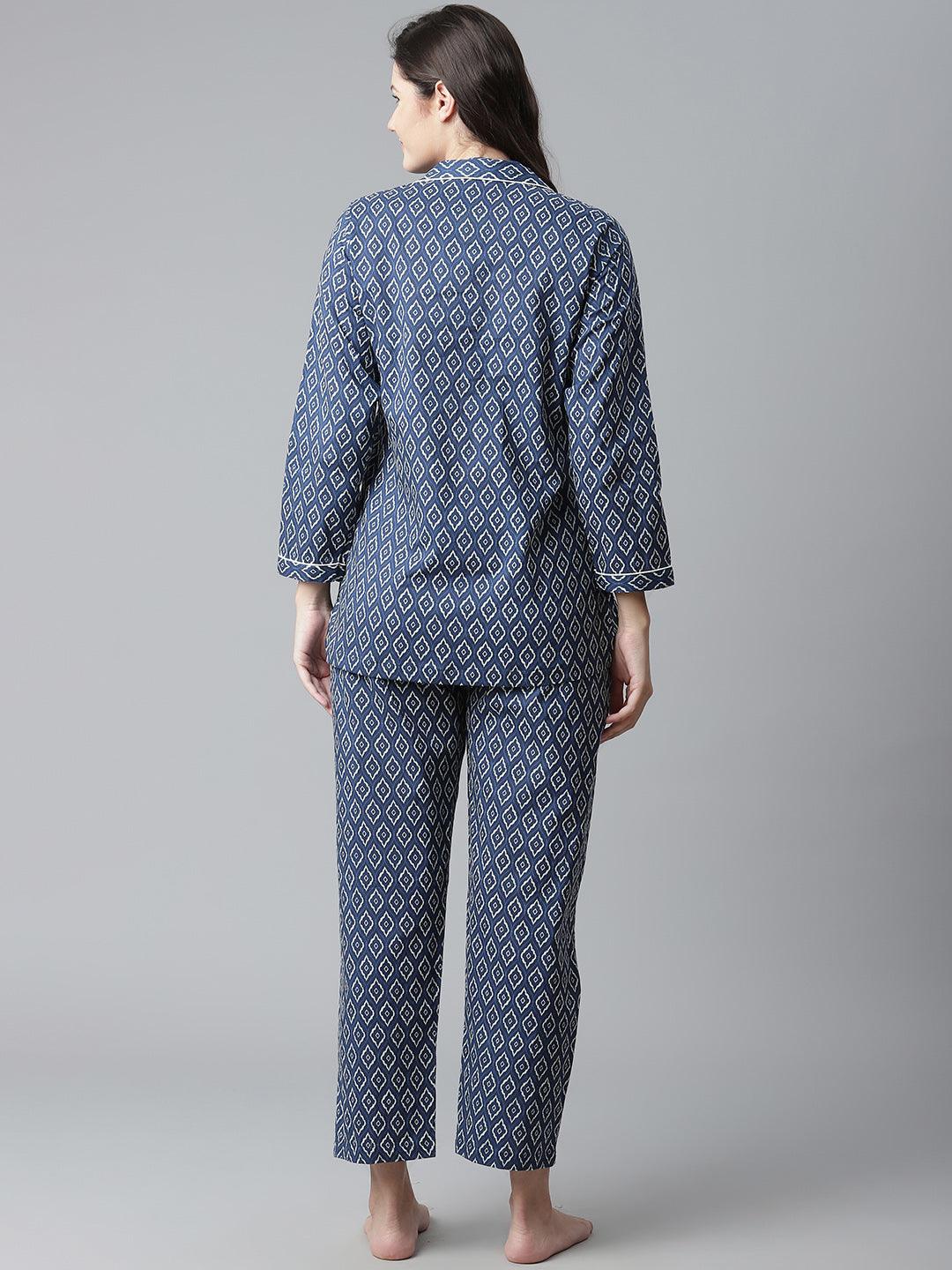  Indigo Printed Cotton Nightsuit -  world