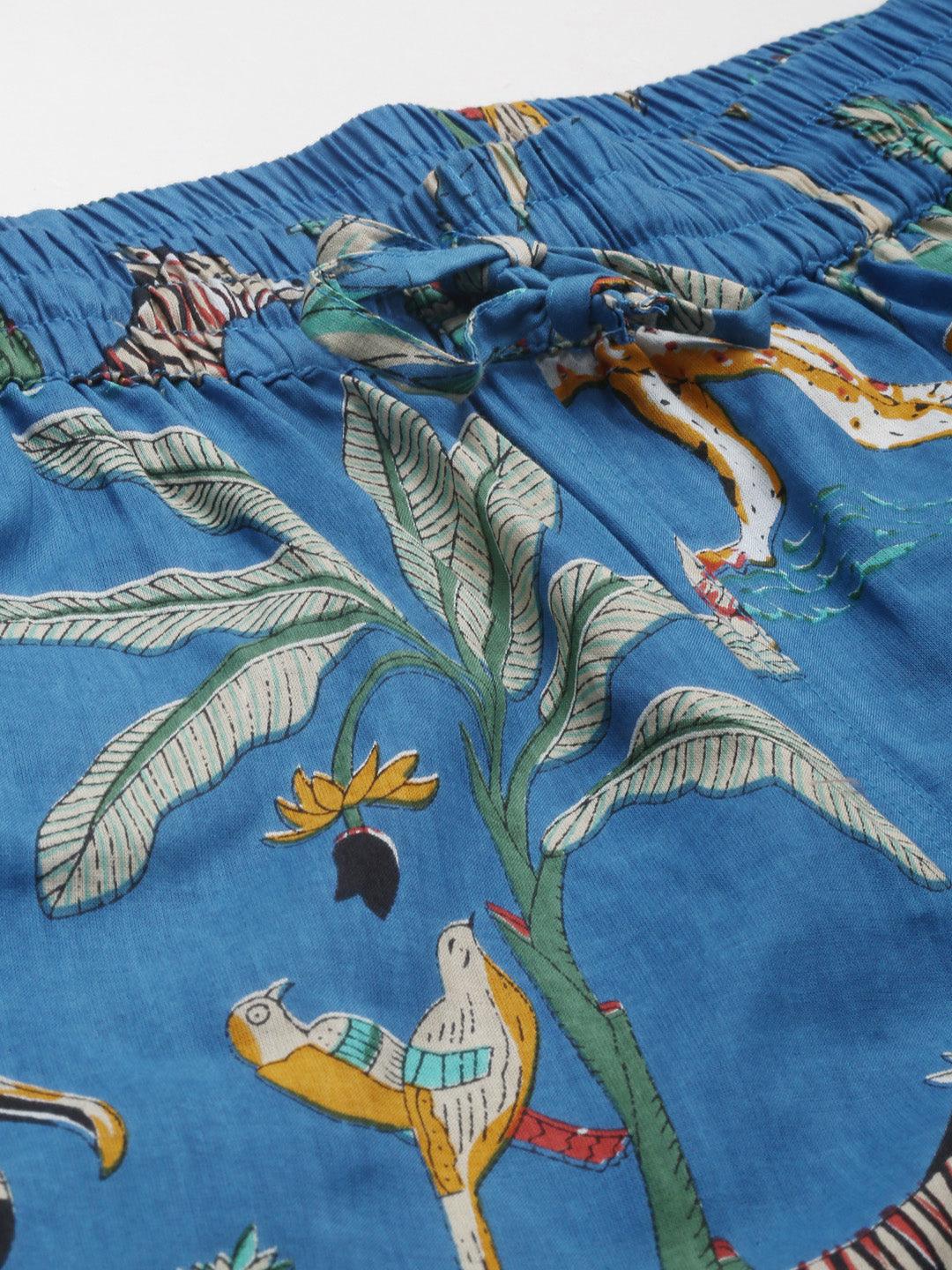  Teal blue Cotton Animal Print Night suit -  world