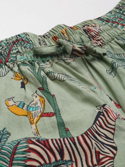  Sea Green Cotton Animal Print Night Suit -  world