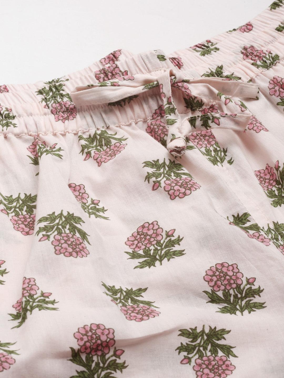  Baby pink Cotton Floral Print Night Suit -  world