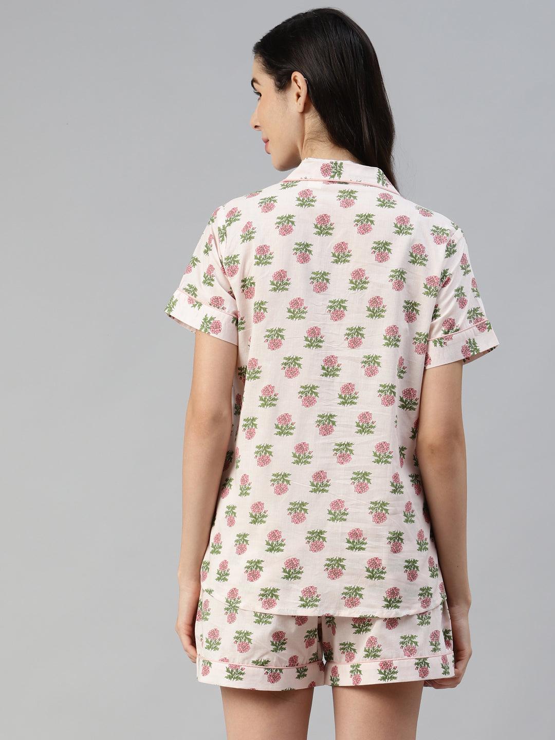  Baby pink Cotton Floral Print Night Suit -  world