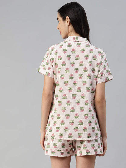  Baby pink Cotton Floral Print Night Suit -  world