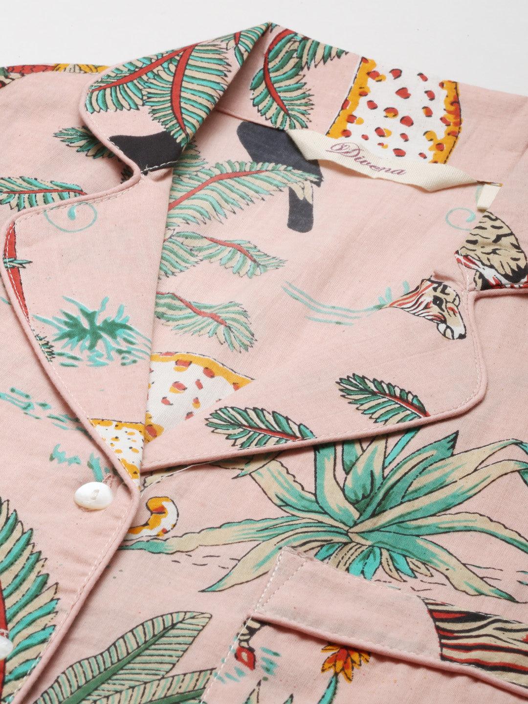  Pink Cotton Floral Print Night Suit -  world