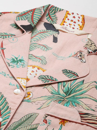  Pink Cotton Floral Print Night Suit -  world