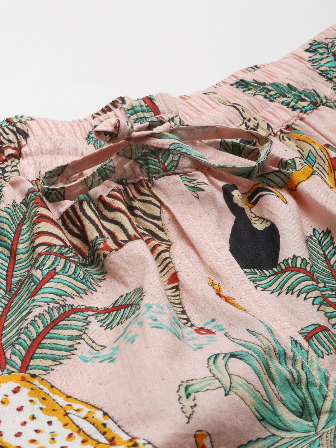  Pink Cotton Floral Print Night Suit -  world