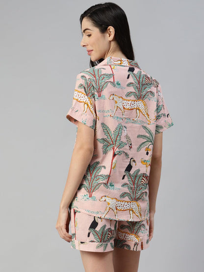  Pink Cotton Floral Print Night Suit -  world
