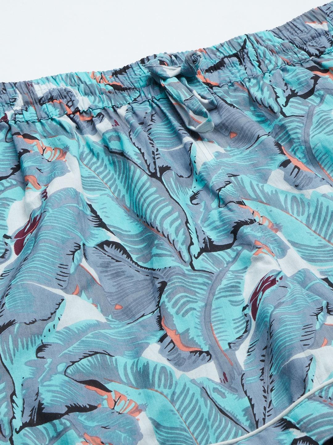  Seagreen Cotton Floral Print Night Suit -  world