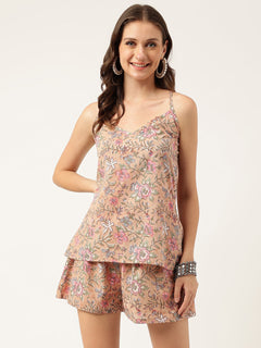Floral Printed Pure Cotton Short Night suit