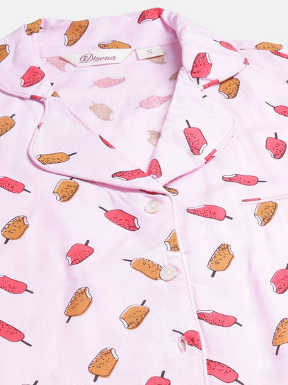   Light Pink Rayon Printed Night suit -  world