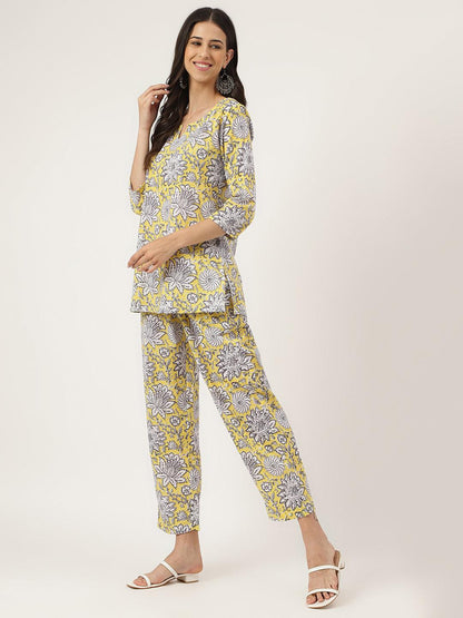  Yellow Printed Loungewear/Nightwear -  world