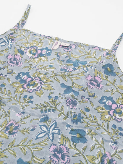 Floral Printed Sleeveless Pure Cotton Short Night suit