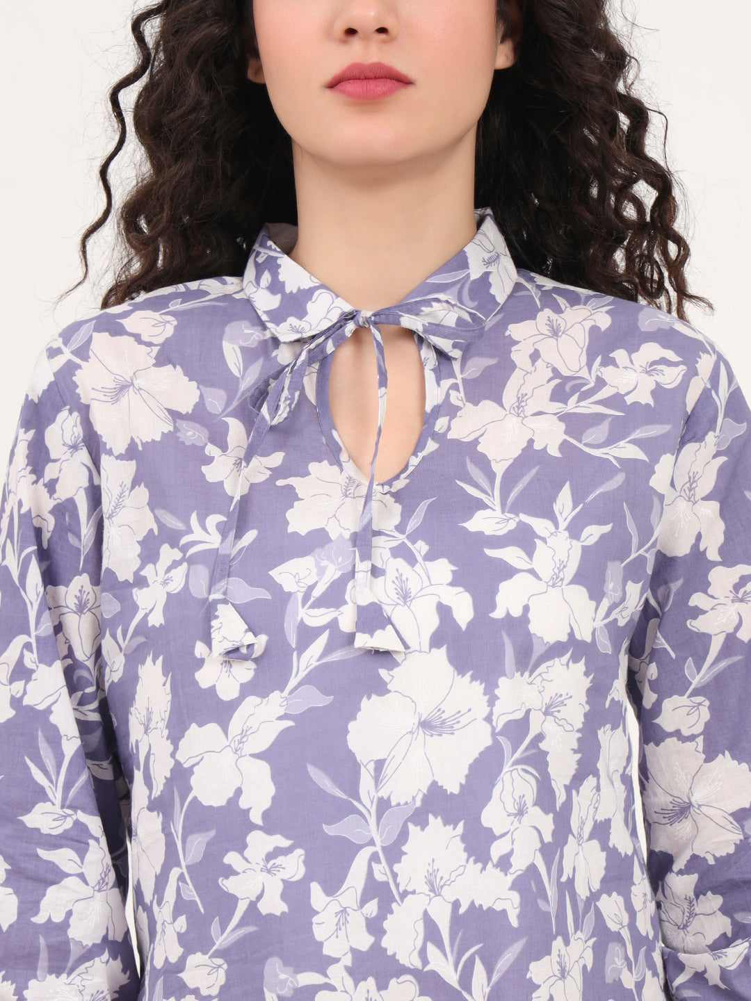 Blue Cotton Night Suit with a Collared Shirt