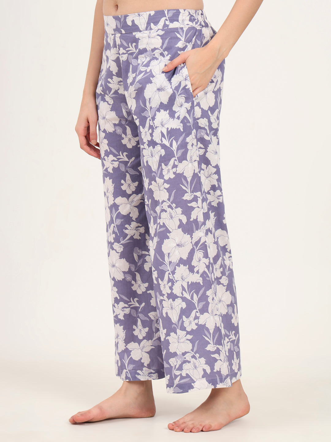 Blue Cotton Night Suit with a Collared Shirt