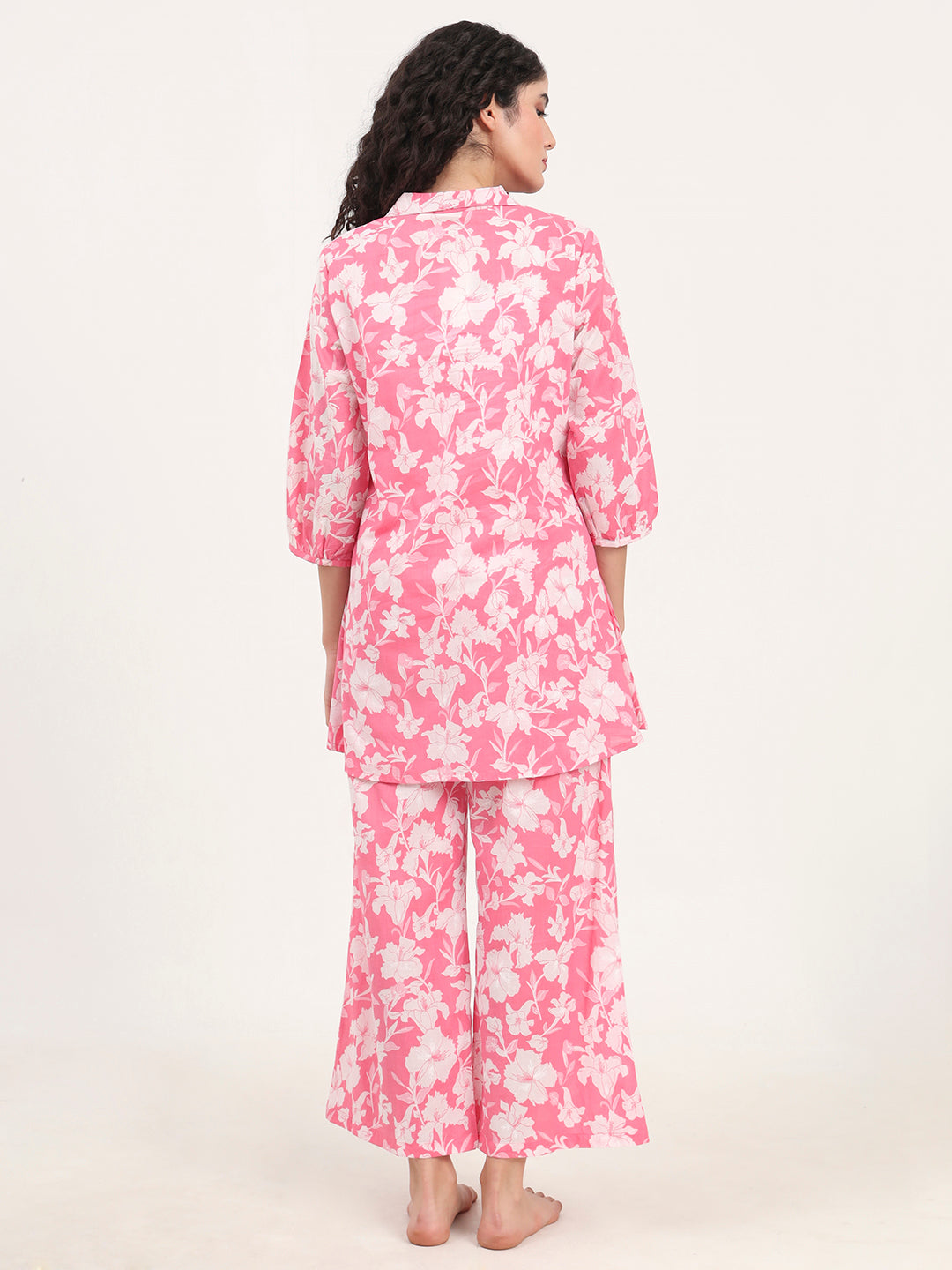Pink Shirt Coller Cotton Night Suits
