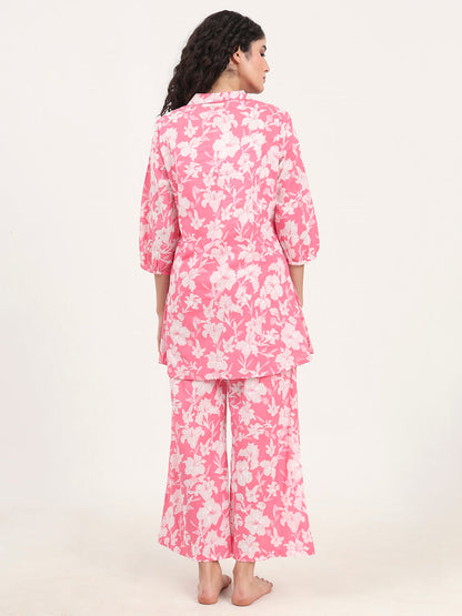 Pink Shirt Coller Cotton Night Suits