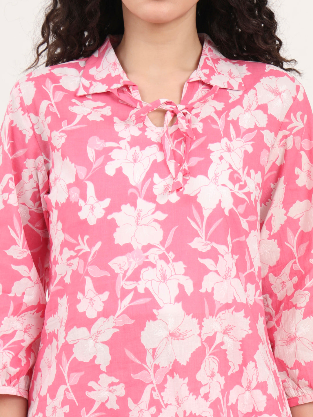 Pink Shirt Coller Cotton Night Suits