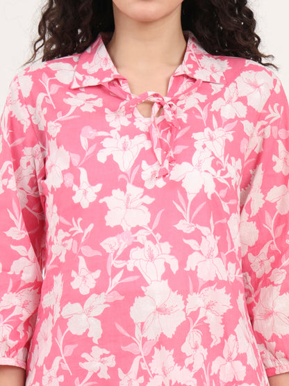 Pink Shirt Coller Cotton Night Suits