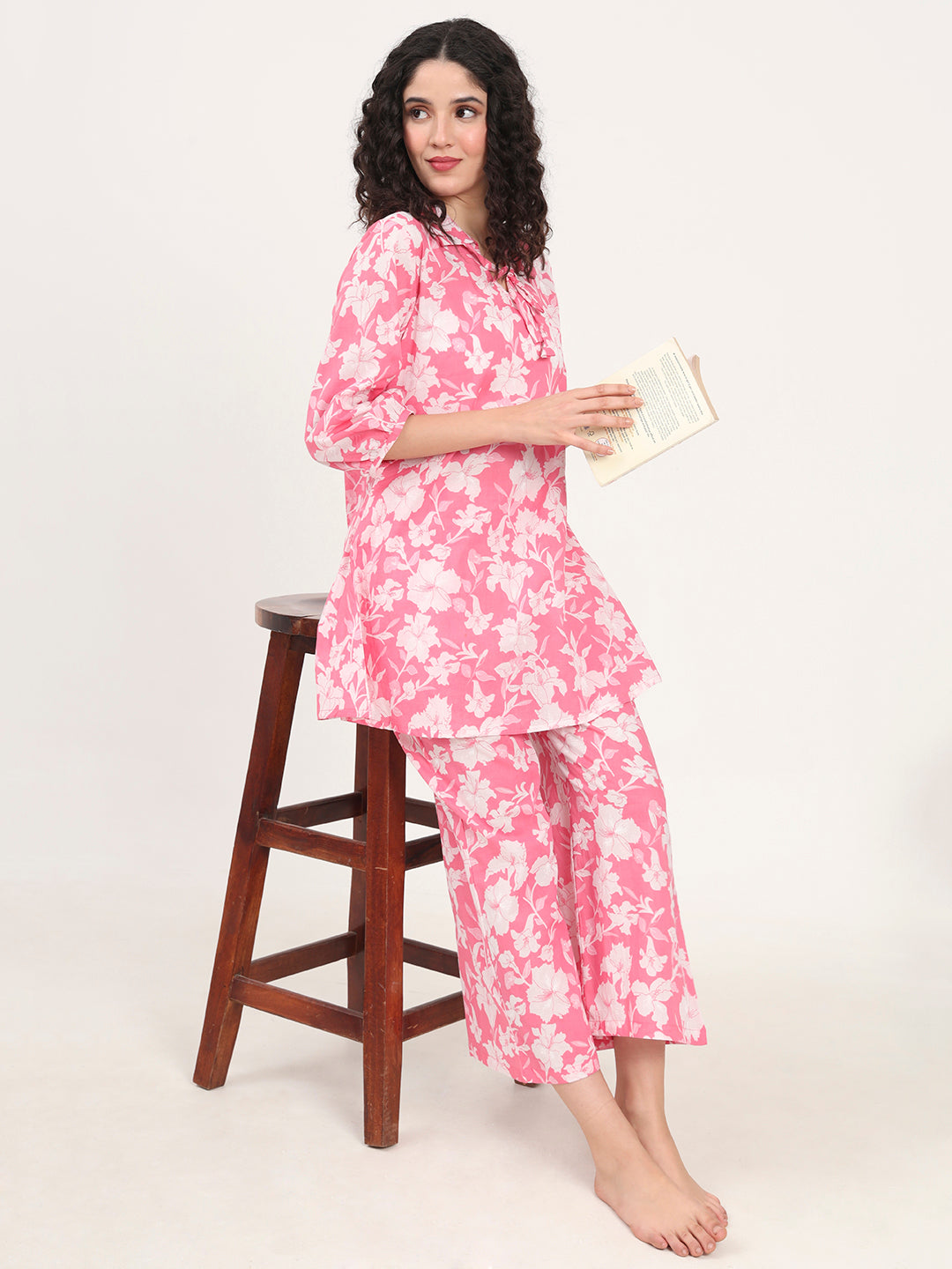 Pink Shirt Coller Cotton Night Suits