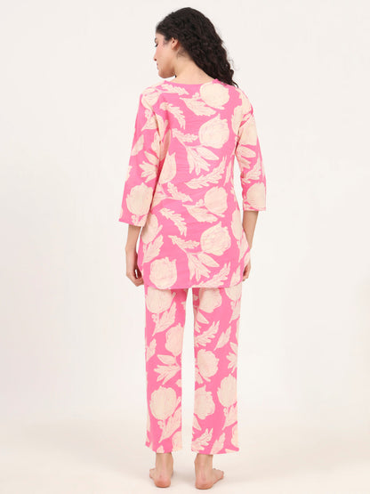 Pink Round Neck Cotton Night Suits