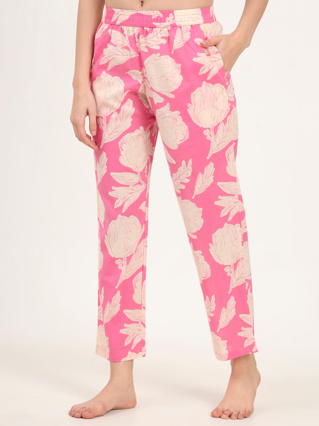 Pink Round Neck Cotton Night Suits