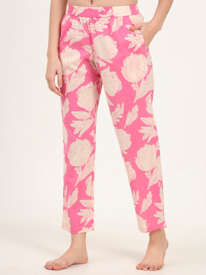 Pink Round Neck Cotton Night Suits