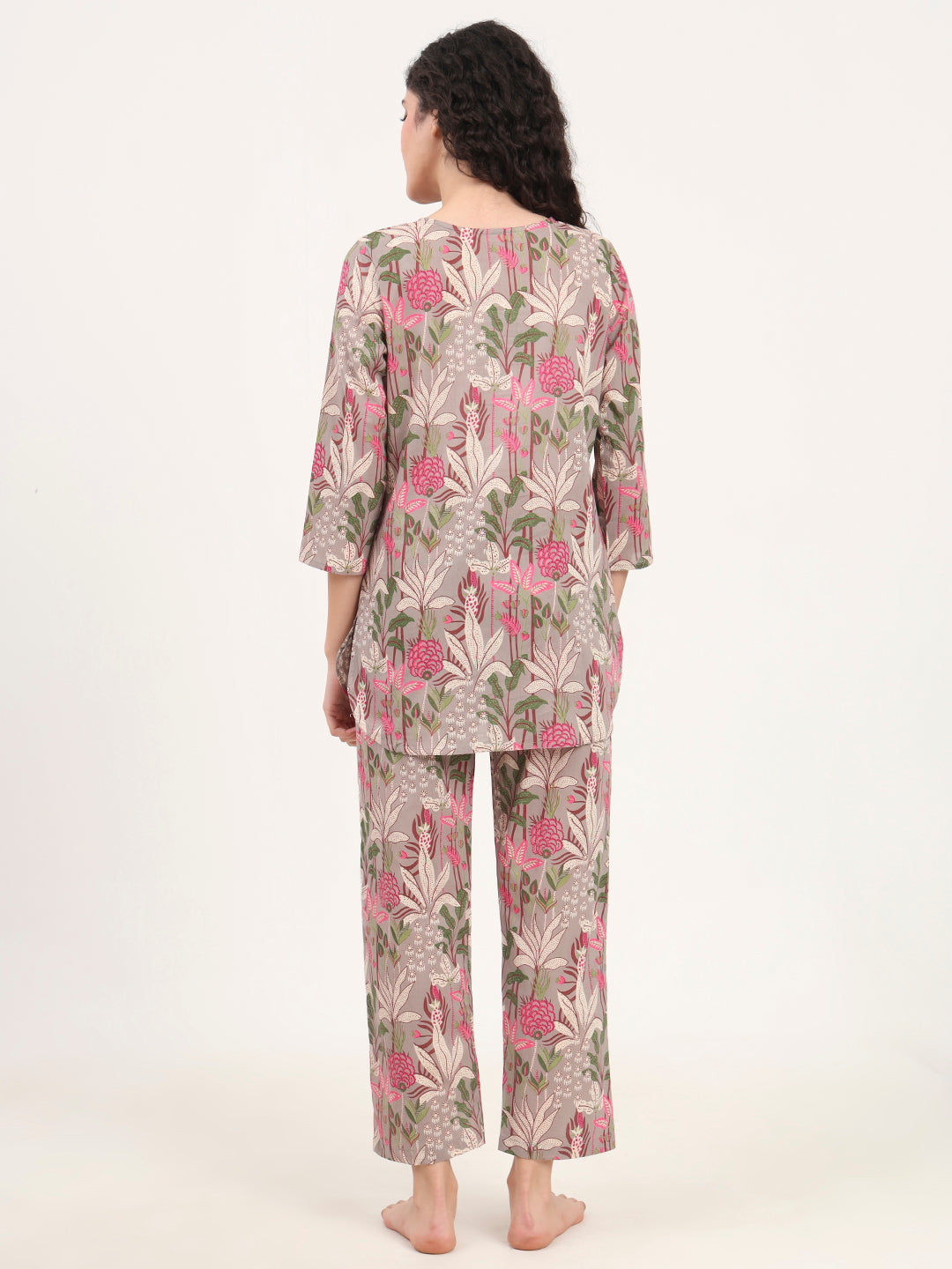 Gray Round Neck Cotton Night Suit