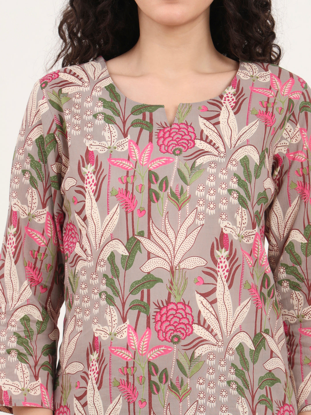 Gray Round Neck Cotton Night Suit