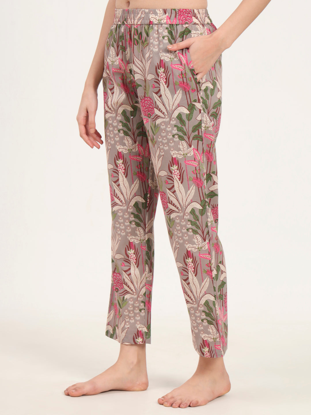 Gray Round Neck Cotton Night Suit