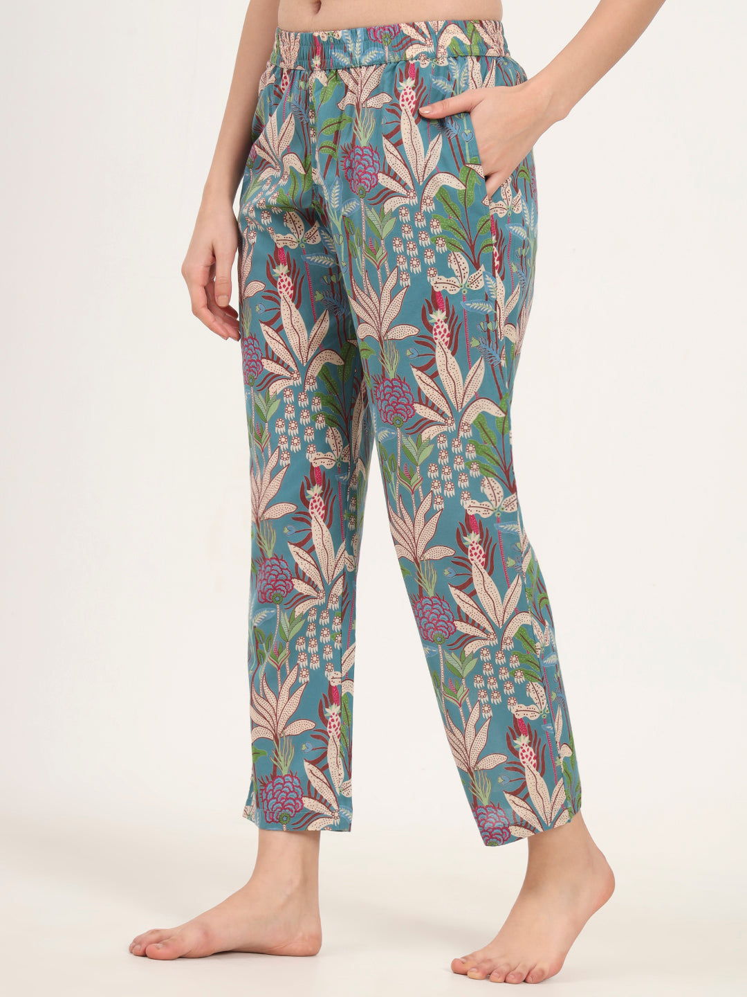 Teal Green Round Neck Cotton Night Suit