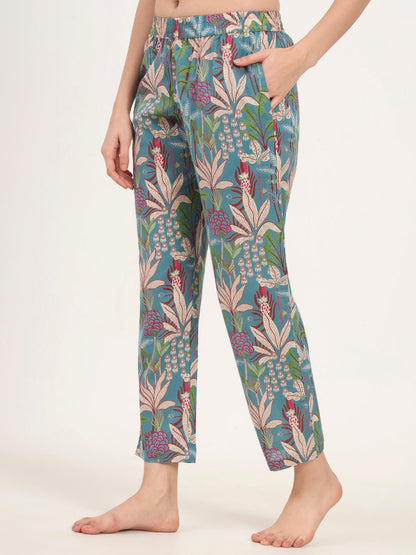 Teal Green Round Neck Cotton Night Suit