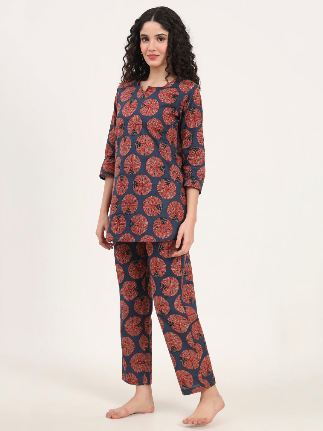 Navy Blue Round Neck Cotton Night Suit