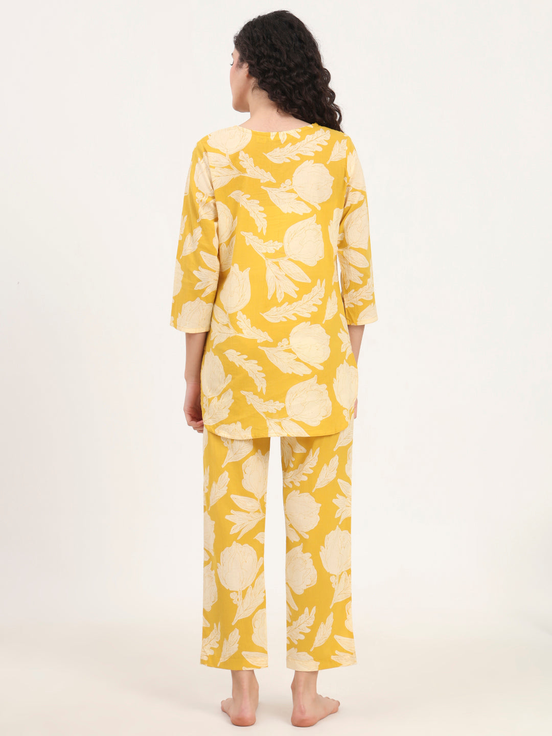 Yellow Round Neck Cotton Night Suit