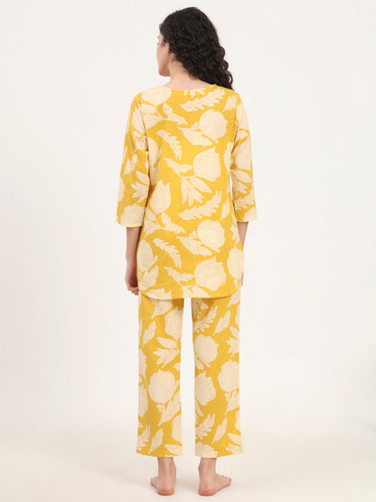 Yellow Round Neck Cotton Night Suit