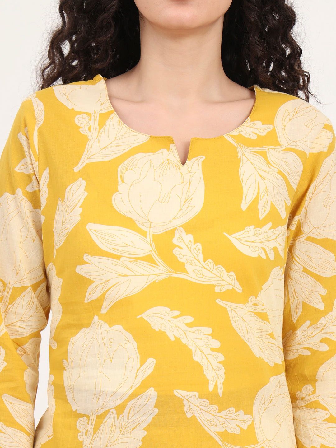 Yellow Round Neck Cotton Night Suit