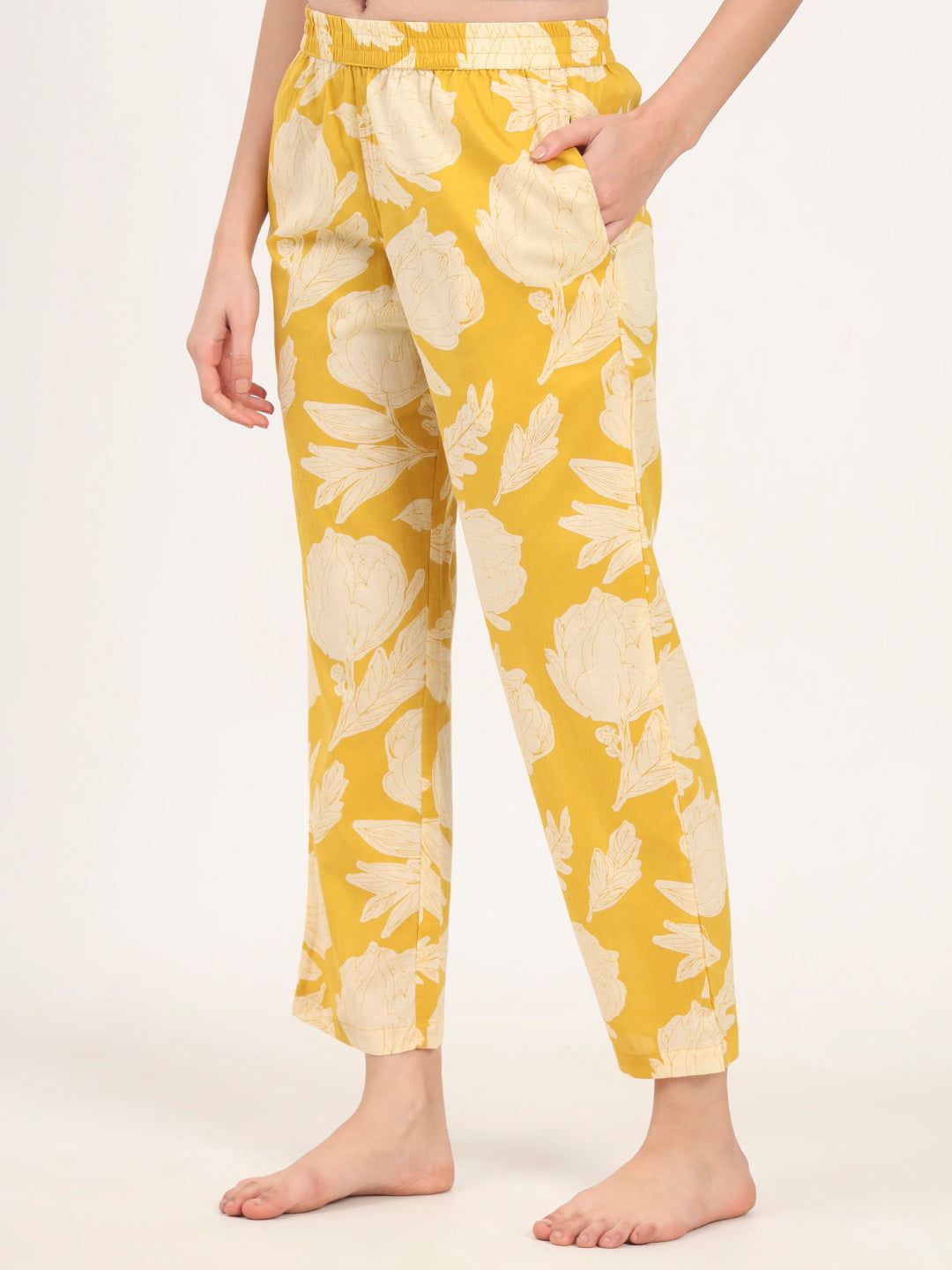 Yellow Round Neck Cotton Night Suit