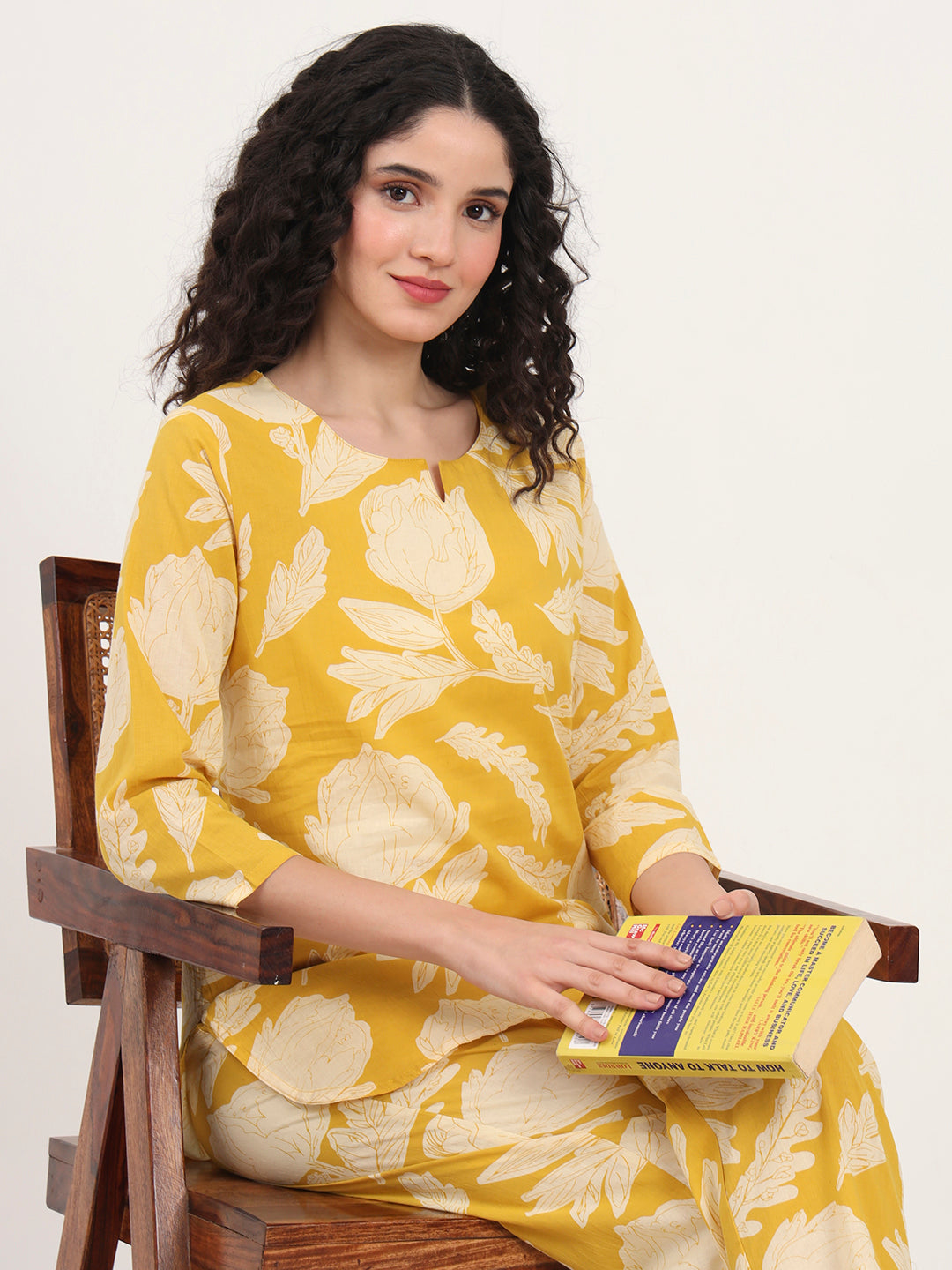 Yellow Round Neck Cotton Night Suit