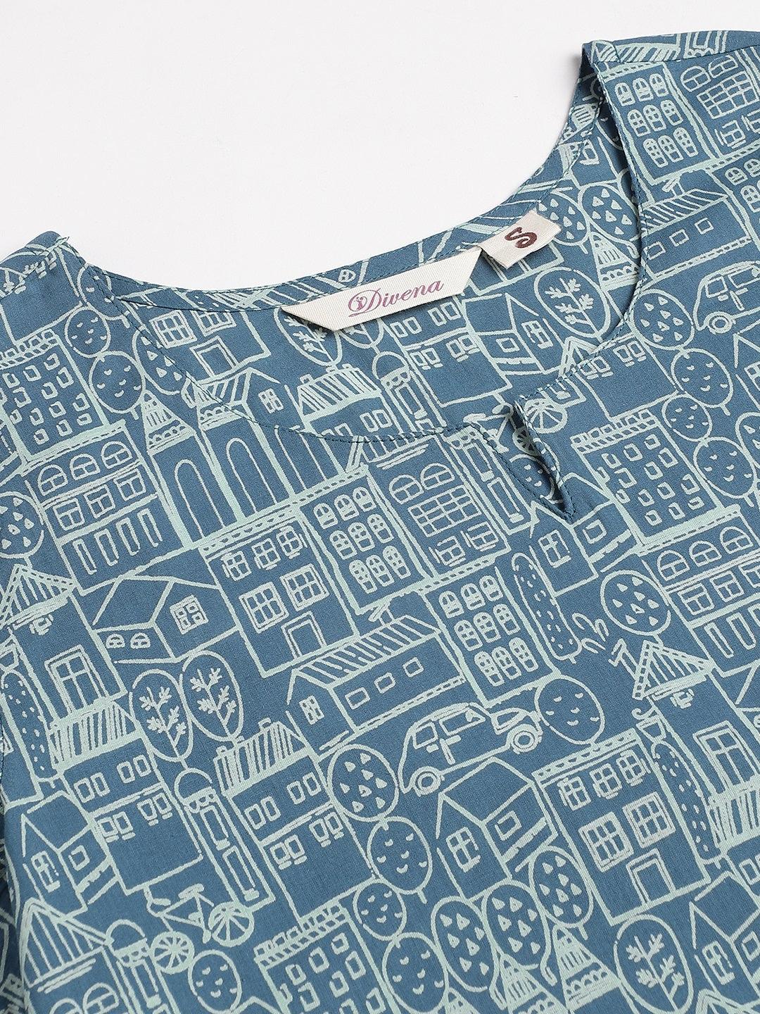  Teal Blue Printed Loungewear/Nightwear -  world