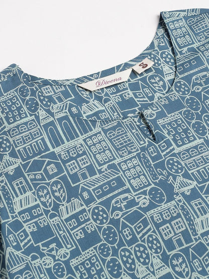  Teal Blue Printed Loungewear/Nightwear -  world